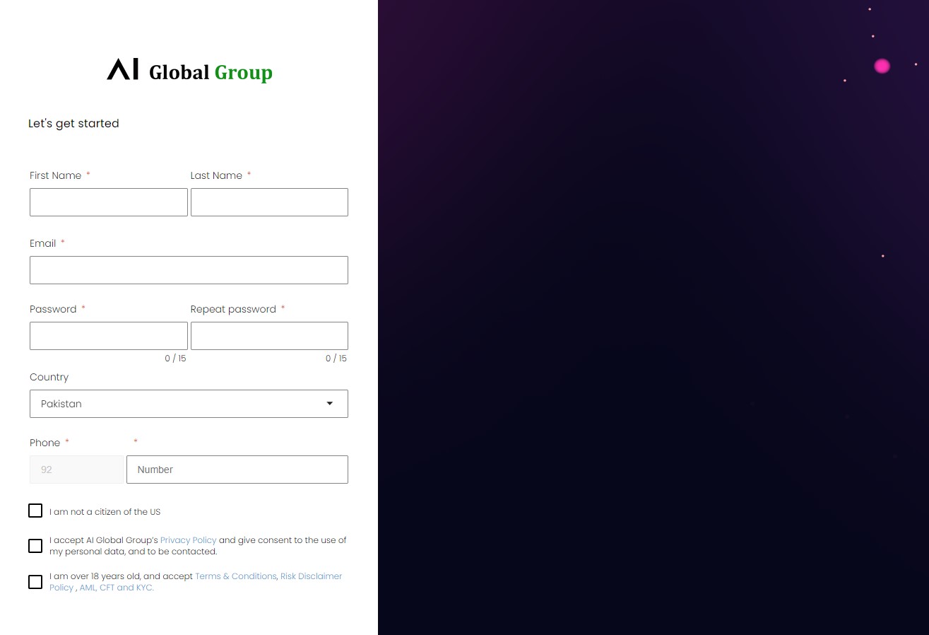 AI Global Group account opening process